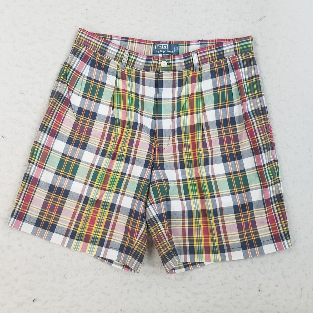 Polo Ralph Lauren Shorts Mens 34 Multicolor Tyler Short Plaid Pleated Cotton